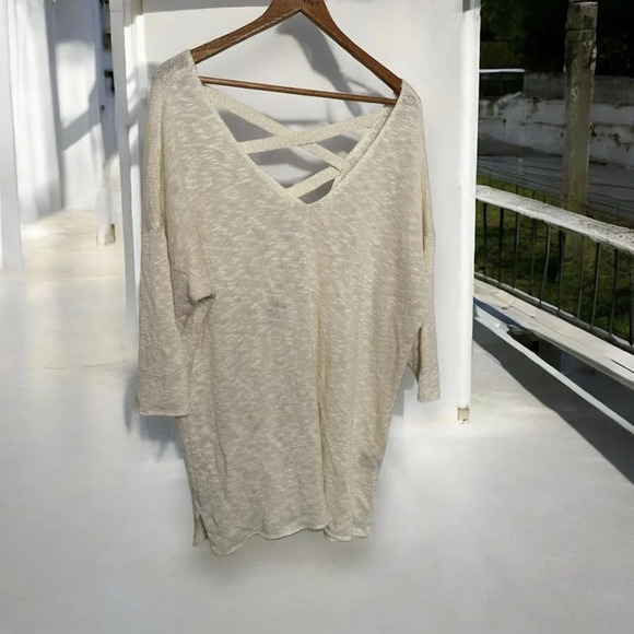 Torrid knit sweater Beige V-Neck Women's Top with Crisscross Back 3X - Picture 1 of 6